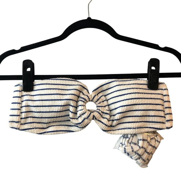 J Crew Bandeau Scrunchie Bikini Top With O-Ring Striped Blue White S - Picture 3 of 7